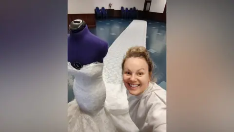 Sew In Love Emily Grant lays out the train a church hall
